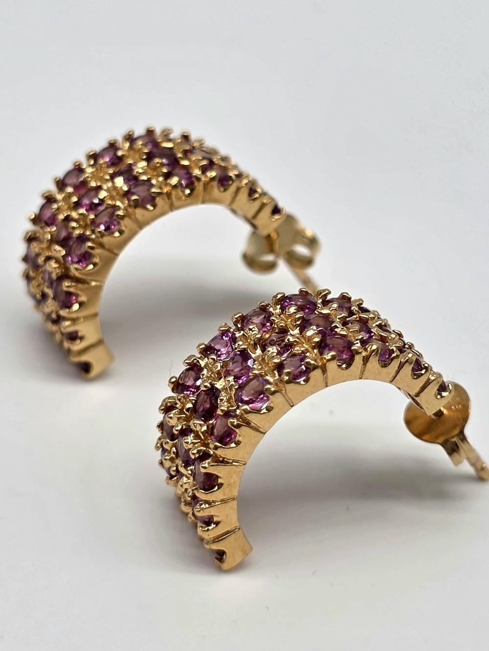 18K yellow gold plated sterling silver hoop earrings 3.2 CTW Pink Rhodolite